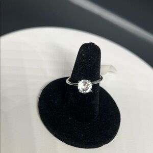 Elegant Silver tone Ring with Clear Gemstone vintage pre 1960